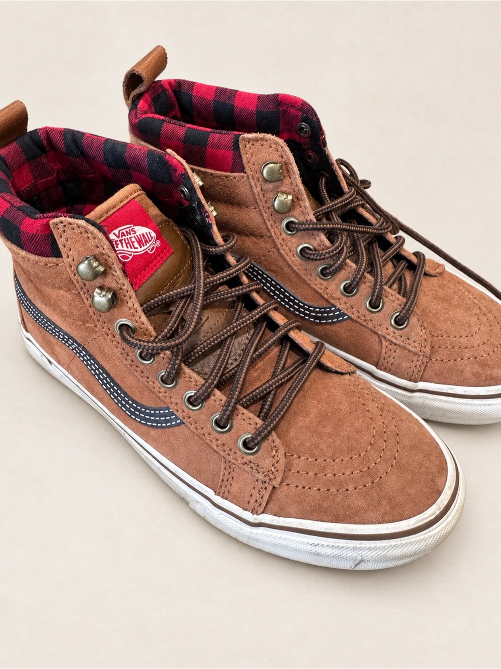 Vans Sk8-Hi MTE Glazed Ginger Plaid Suede High Tops Men’s Size 8 Women’s 9.5
